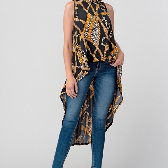 Gold Chain Printed Women's Hi Low Top - Picture 2 of 2